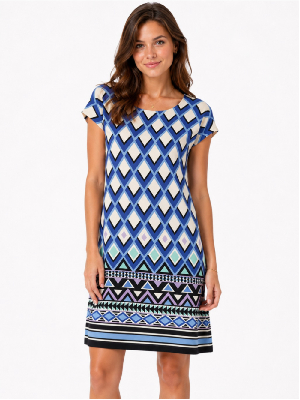 Jessica Howard Blue & White Geometric Print Dress L